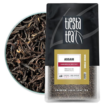Tiesta Tea - Assam Black Tea, Loose Leaf, Single Origin Premium Black from India, High Caffeinated, Make Hot or Iced & Brews Up to 200 Cups, Pure Unblended, 16oz Resealable Bulk Pouch