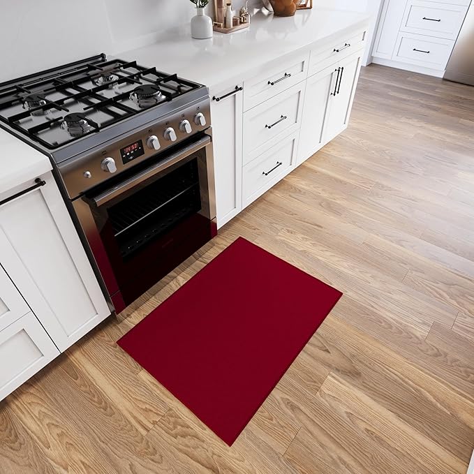 Ottomanson Rugs for Entryway 2'3" x 3' Non Slip Solid Small Area Rugs Durable Front Door Mat Rug Stain Resistant Entrance Rugs for Bathroom Kitchen Bedroom & Living Room, Red