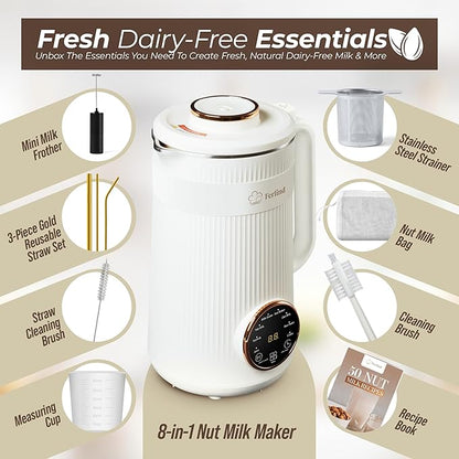 NEW 8-in-1 Nut Milk Maker for 32 oz Homemade Almond Milk, Oat Milk, Soy Milk, Coconut Dairy-Free Milk Beverages, Plant-Based Milk - Delay Start, Self-Cleaning, 50-recipe cookbook & Milk Frother