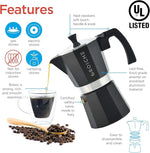 Load image into Gallery viewer, GROSCHE Milano Stovetop Espresso Maker Moka Pot 3 espresso Cup - 5 oz, Black - Cuban Coffee Maker Stove top coffee maker Moka Italian espresso greca coffee maker brewer percolator