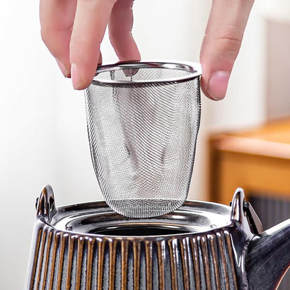 Yundu Brown Ceramic Teapots, 1000ml/33.8oz Tea Kettle, Enough for 4 Cups, Tea pot with infusers for loose tea, Striped Tea Pot with Removable Tea infuser