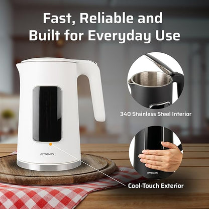 Epsilon LCD Electric Kettle 1100W - 1.7L Hot Water Tea Kettle with Digital Display, Temperature Control, Fast Boil, BPA-Free Electric Teapot with Auto Shut-Off & Boil Dry Protection