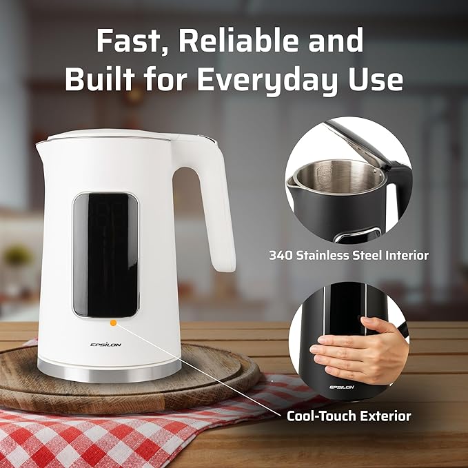 Epsilon LCD Electric Kettle 1100W - 1.7L Hot Water Tea Kettle with Digital Display, Temperature Control, Fast Boil, BPA-Free Electric Teapot with Auto Shut-Off & Boil Dry Protection