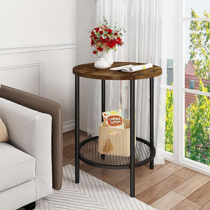 DKLGG 3-Piece Coffee Table and End Table Sets for Living Room, Round Coffee and End Table Set of 3 with Large Storage, Modern Farmhouse Furniture for Apartment Home (Rustic Brown)