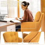 Load image into Gallery viewer, Flannel Office Chair, Comfy Home Office Desk Chairs with Lumbar Support, Modern Velvet Desk Chair Gold Legs Small Swivel Task Chair for Home Office, Bedroom, Study (Yellow, XL)