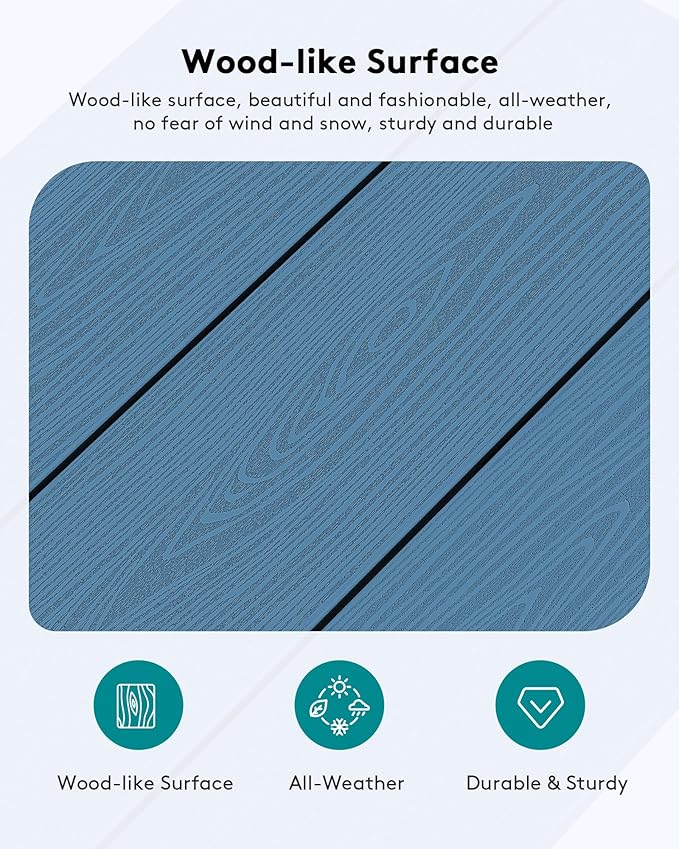 SERWALL HDPE Patio Coffee Table, Rectangle Outdoor Coffee Table, All-Weather Coffee Side Table for Balcony, Poolside, Deck, Garden, Blue