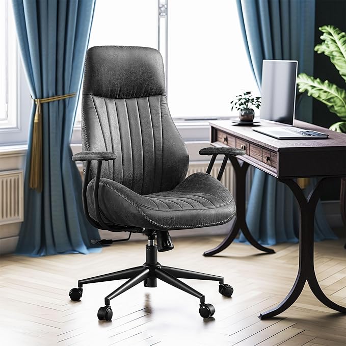 High Back Office Chair,Modern Swivel Office Chair,Black Suede Fabric Gaming Chair,Height Adjustable Home Office Desk Chair with Lumbar Support