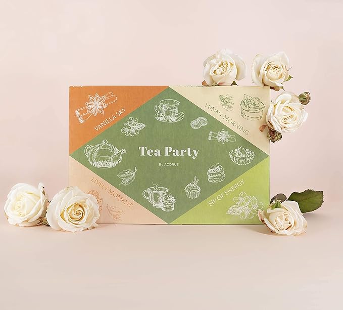 ACORUS Tea Party with 4 Different Flavors | Tea Set | 40 Count Natural Rooibos, Black Tea, Green Tea Packs with Beautiful Gift Box | Tea Bags Variety Pack