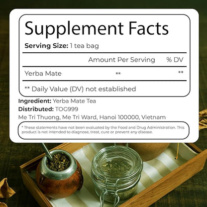 TOG999, 120 Tea Bags Yerba Mate, Hi-Caffeine, Unsmoked Yerba Mate Tea Bags, Super-Green Yerba Mate, No Dust, Fresh - Never Aged (Ilex Paraguariensis), Cultivated from Argentina - Rich in Antioxidants and Plant Nutrients.