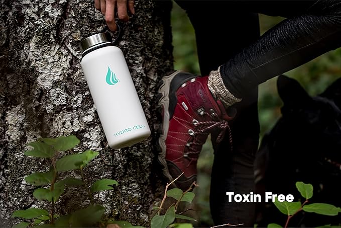 HYDRO CELL Stainless Steel Insulated Water Bottle with Straw - For Cold & Hot Drinks - Metal Vacuum Flask with Screw Cap and Modern Leakproof Sport Thermos for Adults (White 32oz)