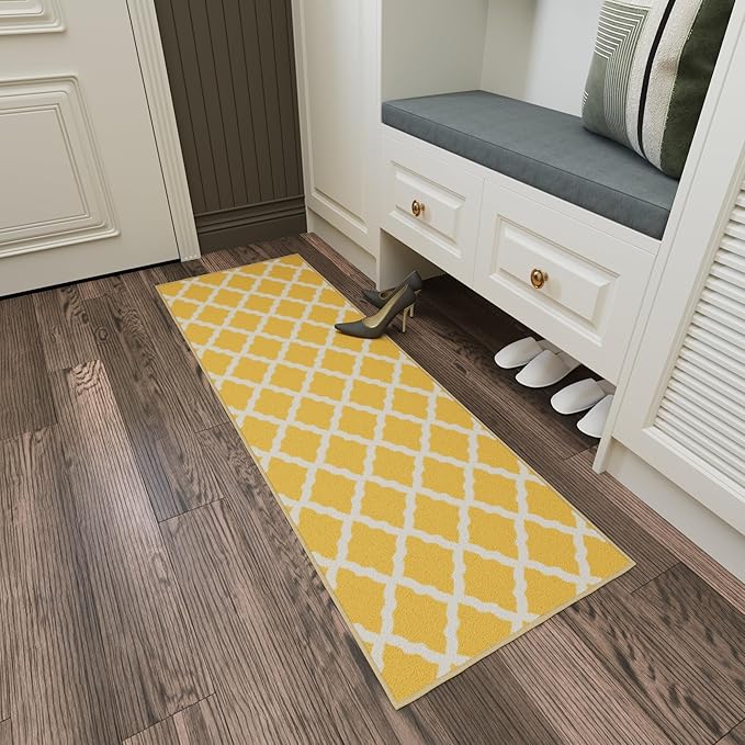 Ottomanson Hallway Runner Rug 2'2" x 6' Non Slip Trellis Area Rugs Easy to Clean Laundry Rug Runner Durable & Pet Friendly Floor Carpet Runners for Hallways Entryway Living Room Kitchen, Yellow