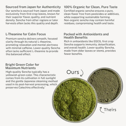 Yu Tea Organic Sencha Green Tea Powder, 100 Servings | Rich in Antioxidants, EGCG, & L-Theanine | Pure Japanese First Harvest Leaf | Low Caffeine & Unsweetened | Resealable Pouch, 2.65 oz