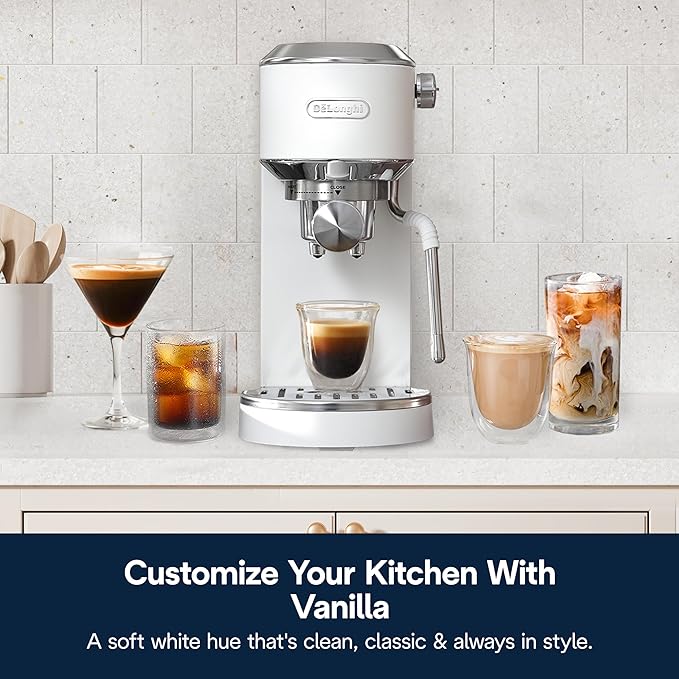De'Longhi Dedica Duo Compact Espresso Machine - Cold Brew Coffee Maker with Milk Frother Wand- for Espresso, Hot & Iced Coffee, Cappuccinos, Lattes & Home Barista Brewing, Vanilla