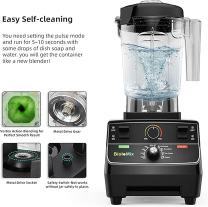 Biolomix Professional Smoothie Blender, 2200W High Power with 68oz Pitcher, Smart Presets, Blender for Kitchen, Ice, Soup (Extra Parts + 600ML Grinding Cups)