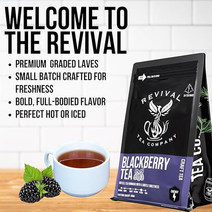 Revival Tea Company Blackberry Tea - Black Tea Blend with Blackberry Leaf - 24 Tea Bags