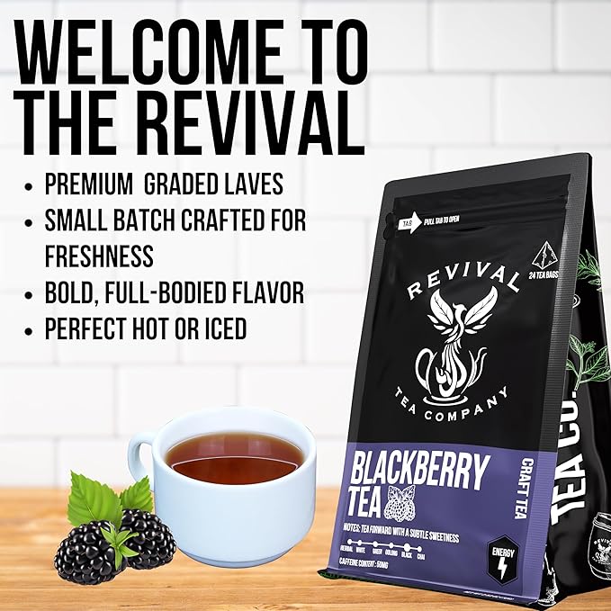 Revival Tea Company Blackberry Tea - Black Tea Blend with Blackberry Leaf - Loose Leaf 6 Ounces
