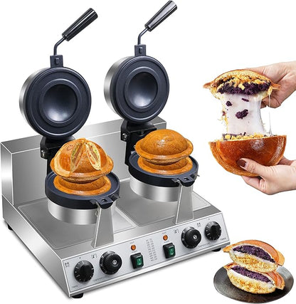 Ice Cream Burger Maker,double UFO Burger Maker,180°Rotating Ice Cream Filling Waffle Maker,Hamburger Waffle Maker Sandwich Press Non-stick Panini press waffle machine 2600W Gelato Panini Press machine