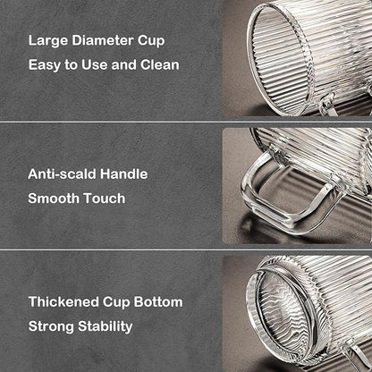 Glass Coffee Mug Espresso Cups for Coffee 12 oz Classical Vertical Stripes Glass Tea Cups Transparent Glasses for Latte Juice Chocolate Gift