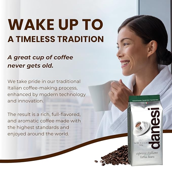 Danesi Caffe Italian Whole Coffee Beans - Espresso Coffee Beans and Medium Roast Whole Bean - Perfect for Espresso Machines, French Press, and Home Brewing - Emerald (2.2 lb)