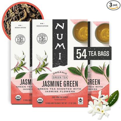 Numi Organic Tea Jasmine Green, 18 Count (Pack of 3) Box of Tea Bags (Packaging May Vary)