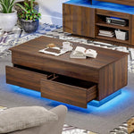 Load image into Gallery viewer, LED Coffee Table with Lift Top Morden Coffee Table with Storage High Gloss Walnut Sofa Table for Living Room Center Tables Hidden Compartment &amp; 2 Drawers