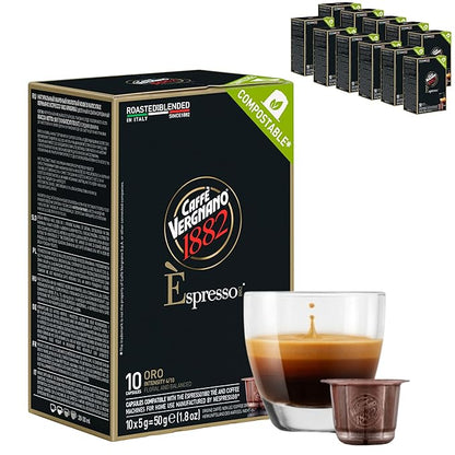 Caffe' Vergnano 1882 120 Count Oro Original Line Machine Compatible, Compostable Expresso Capsules, Arabica Medium Roast Coffee Pods with notes of Vanilla and Milk Chocolate, Intensity 4/10