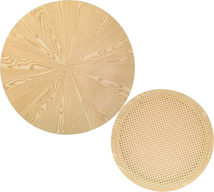 ZYBT Rattan Coffee Tables for Living Room, Small Coffee Table for Small Spaces, Round Coffee Table with Storage, Wooden Circle Center Tea Table