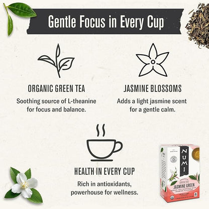 Numi Organic Tea Jasmine Green, 100 Count Box of Tea Bags (Packaging May Vary)