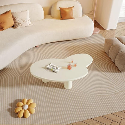 Cloud Coffee Table, 42.24" Irregular Cream White Coffee Table with 3 Legs, Modern Center Table for Living Room, Indoor Tea Table, Easy Assembly