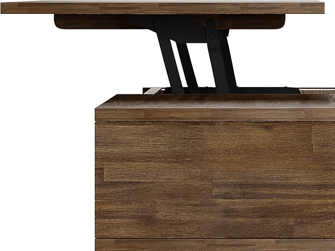 SIMPLIHOME Clarkson Lift Top Coffee Table - 48 inch Wide Solid Acacia Wood Mid-Century Cocktail Table in Rustic Natural Aged Brown, Stylish Living Room Table with Storage Compartment and Open Shelf