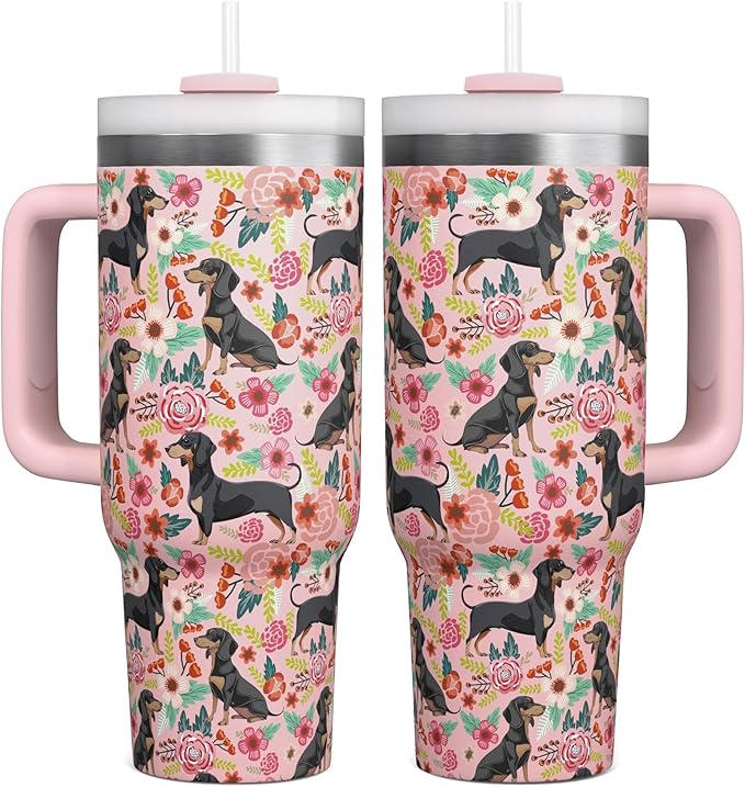 Dachshund Gifts for Women and Dachshund Lovers - 30 Oz Insulated Dachshund Coffee Water Tumbler with Handle and Straw - Dachshund Coffee Mug - Dachshund Drinking Cup Women