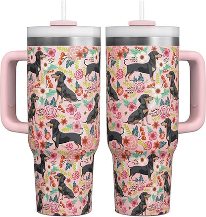 Dachshund Gifts for Women and Dachshund Lovers - 30 Oz Insulated Dachshund Coffee Water Tumbler with Handle and Straw - Dachshund Coffee Mug - Dachshund Drinking Cup Women