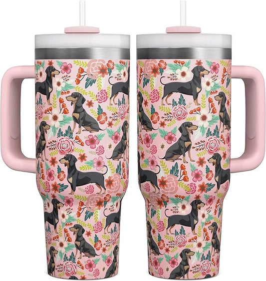 Dachshund Gifts for Women and Dachshund Lovers - 30 Oz Insulated Dachshund Coffee Water Tumbler with Handle and Straw - Dachshund Coffee Mug - Dachshund Drinking Cup Women