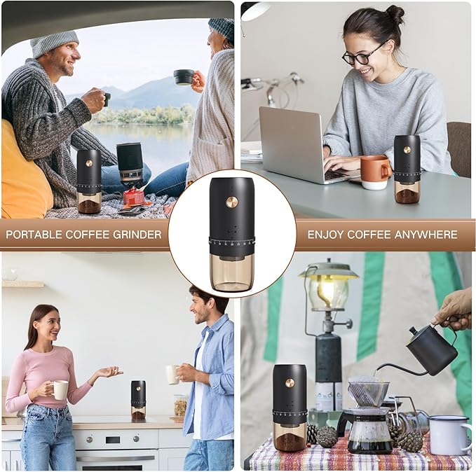 Portable Electric Coffee Grinder， Upgraded External Adjustable 40 Levels Fine to Coarse Settings, Stainless Steel Conical Burr Rechargeable and Faster Grinding for Office,Home,Camping,Travel,Black