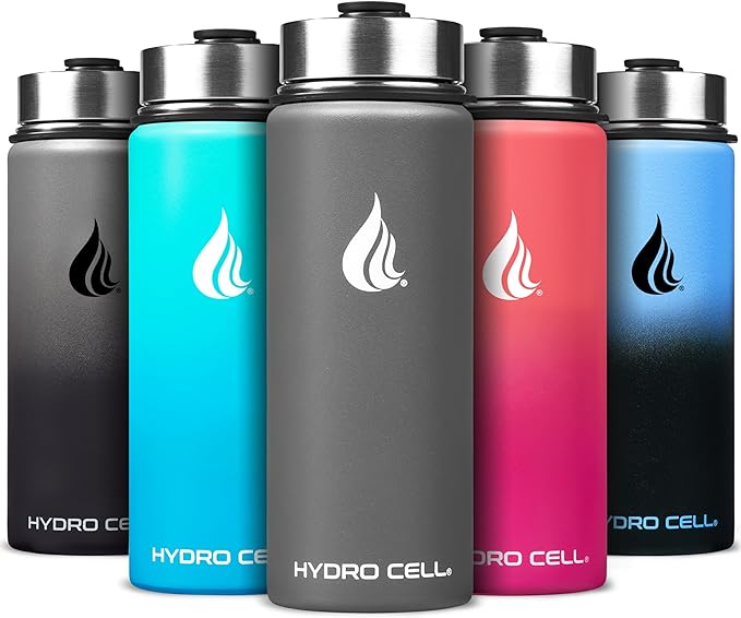 HYDRO CELL Stainless Steel Insulated Water Bottle with Straw - For Cold & Hot Drinks - Metal Vacuum Flask with Screw Cap and Modern Leakproof Sport Thermos for Adults (Graphite 18oz)