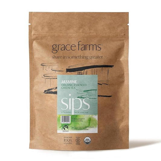 Grace Farms Organic JASMINE Green Tea (50 Pyramid Sachets) | Fragrant and Sweet | Fairtrade and Kosher Certified | Best Green Tea | Gives Back 100% of Profits