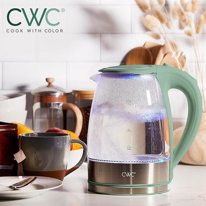 COOK WITH COLOR Electric Tea Kettle, 1.8L Cordless Hot Water Boiler, 1200W Rapid Boil, Auto Shutoff & Boil Dry Protection, BPA-Free, Sleek Countertop Design, Green