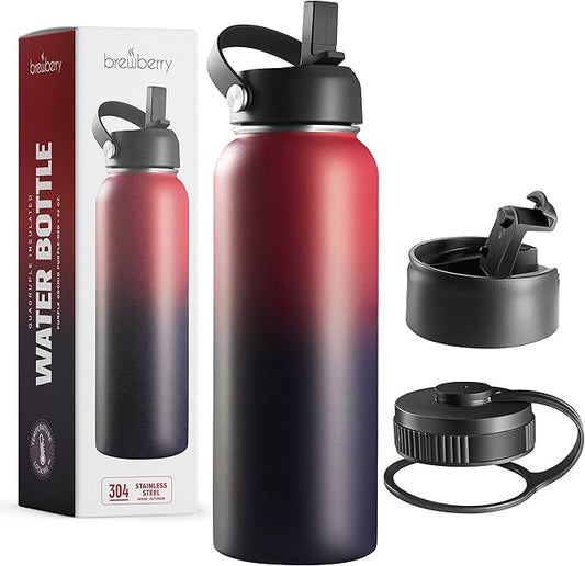 Stainless Steel Insulated Water Bottle and Travel Mug for Hot and Cold Beverages, Wide Mouth, Double Wall Insulated Hydration Sports Water Bottle for Hiking, Biking, Outdoor, 32 OZ BPA Free