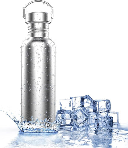 TRIPLE TREE 34 OZ Uninsulated Single Walled Stainless Steel Sports Water Bottle 18/8 Food Grade for Cyclists, Runners, Hikers, Beach Goers, Picnics, Camping - BPA Free