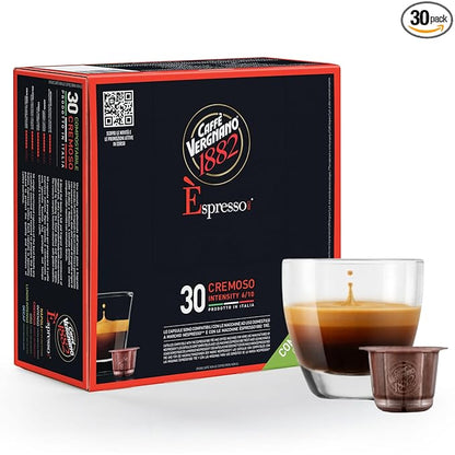 Caffe' Vergnano 1882 Medium Roast Espresso Original Line Machine Compatible Capsules, Single-Serve Arabica Robusta Espresso Coffee, Italian For Nespresso Machines, Intensity 6/10, Cremoso, 30 Ct