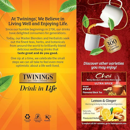 Twinings Chai Black Tea Individually Wrapped Bags, 25 Count (Pack of 6), Sweet, Savoury Spices, Caffeinated, Enjoy Hot or Iced, 150 Teabags