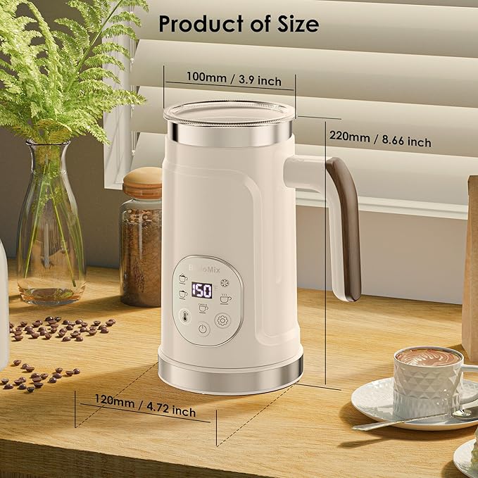 BioloMix Electric Milk Frother 4 in 1 Automatic Hot and Cold Milk Frother Warmer for Milk Latte Foam Maker Hot Chocolates Cappuccino (White)