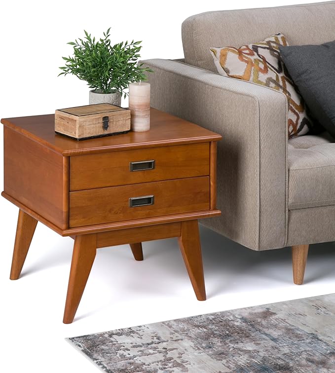SIMPLIHOME Draper SOLID HARDWOOD 22 inch Wide Rectangle Mid Century Modern End Side Table in Teak Brown for the Living Room and Bedroom