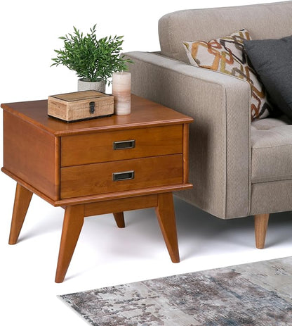 SIMPLIHOME Draper SOLID HARDWOOD 22 inch Wide Rectangle Mid Century Modern End Side Table in Teak Brown for the Living Room and Bedroom