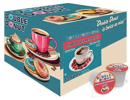 Double Donut Chocolate Raspberry Flavored Coffee Pods, Medium Roast Coffee, Compatible with Keurig K Cups Brewers, 72 Count