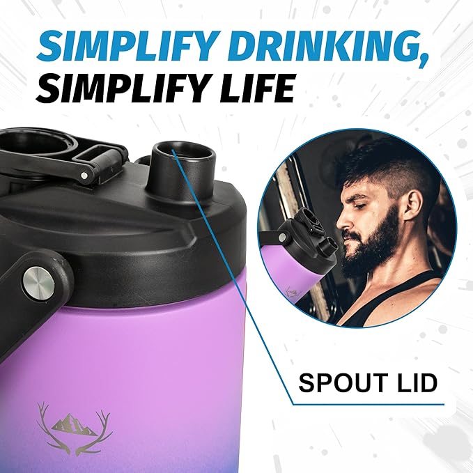 NATURE PIONEOR Insulated Water Bottles with Strap - 64 oz Stainless Steel Vacuum Wide Mouth Bottle with Holder/Carrier/Sleeve - 18/8 Food Grade 64oz Half Gallon Water Jug