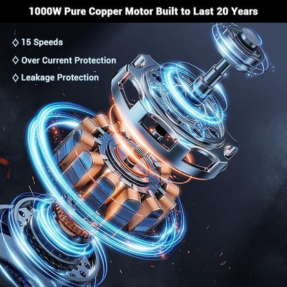 Immersion Blender RPM 16000±10% Hand Blender,15 Speed and Turbo Mode Hand Mixer, 3-in-1 Heavy Duty Copper Motor Stainless Steel Smart Stick with Egg Beaters and Chopper