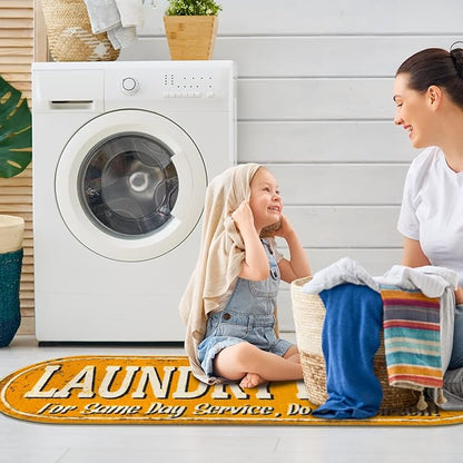 Ottomanson 20" x 59" Oval Laundry Room Rug - Non-Slip Mat for Laundry & Mudroom - Durable, Stain-Resistant, and Easy to Clean Perfect for High-Traffic Areas - Runner Rug for Entryway Bathroom, Yellow