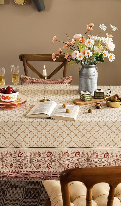 Designer Linen Floral Extra Long Rectangle Tablecloth,Pale Yellow Farmhouse Indoor Table Cloth,Durable Decor Tablecloths for Dining Kitchen Thanksgiving,63"*110"-Chamonix A