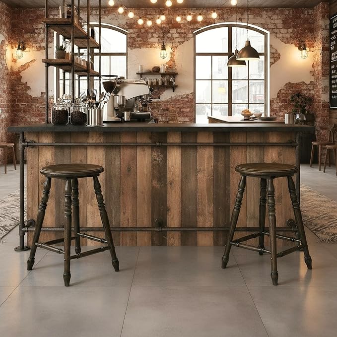 chairus 24" Backless Counter Height Bar Stools Set of 4, Farmhouse Wooden Counter Stools with Round Seat & Turned Legs, Rustic Vintage Colonial Short Bar Chairs for Kitchen Island, Antique Brown